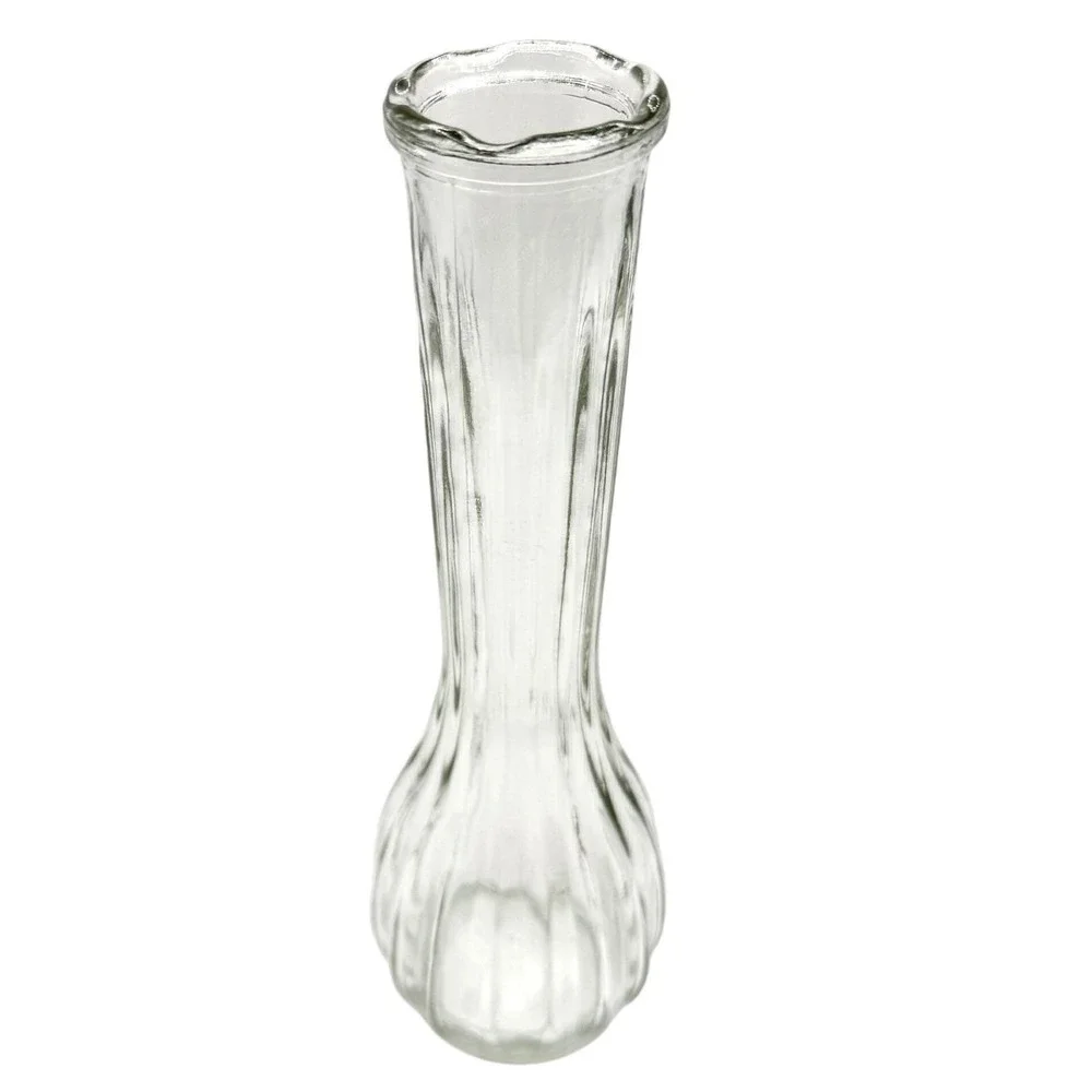 Vintage C.F.G. France Clear Ribbed Glass Bud Vase 8.5